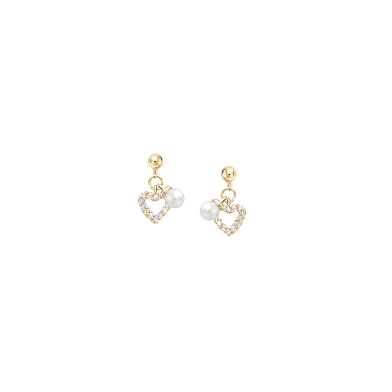 Boucles d'Oreilles Plaqué Or Cœur et Perle Mademoiselle Go 605502