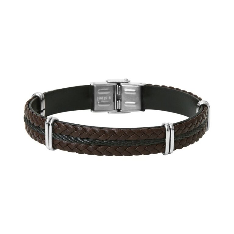 Bracelet Homme Elden Cuir Marron Et Acier Noir BA11-17-MS-N-20