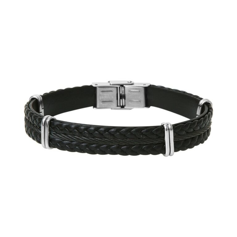 Bracelet Homme Elden Cuir Noir Et Acier Noir BA11-17-N-N-20