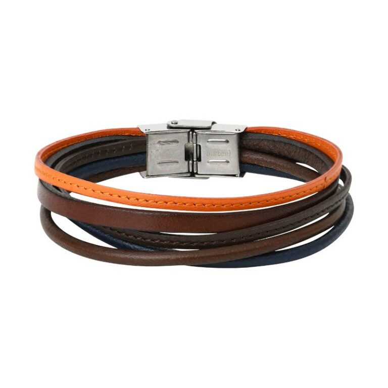 Bracelet Homme Elden Cuir Multi-Fils Orange Bleu Marron BA11-19-OG-20