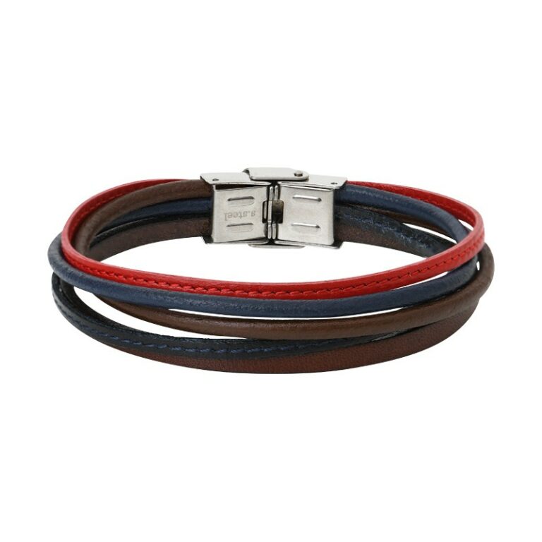 Bracelet Homme Elden Cuir Multi-Fils Marron Bleu Rouge BA11-19-RG-20