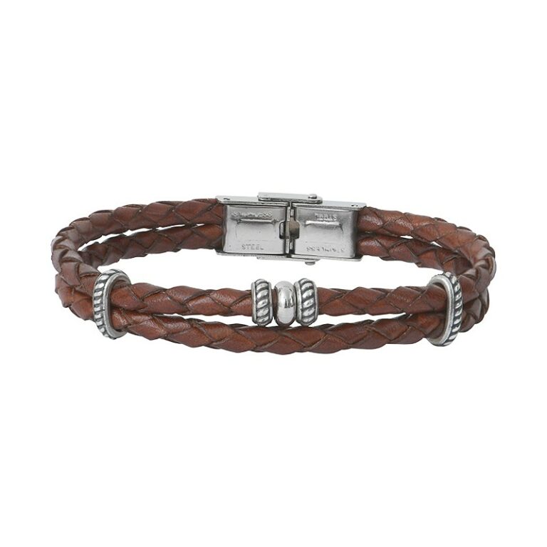 Bracelet Homme Elden Double Tresse Cuir Marron BA12-20-MC-20