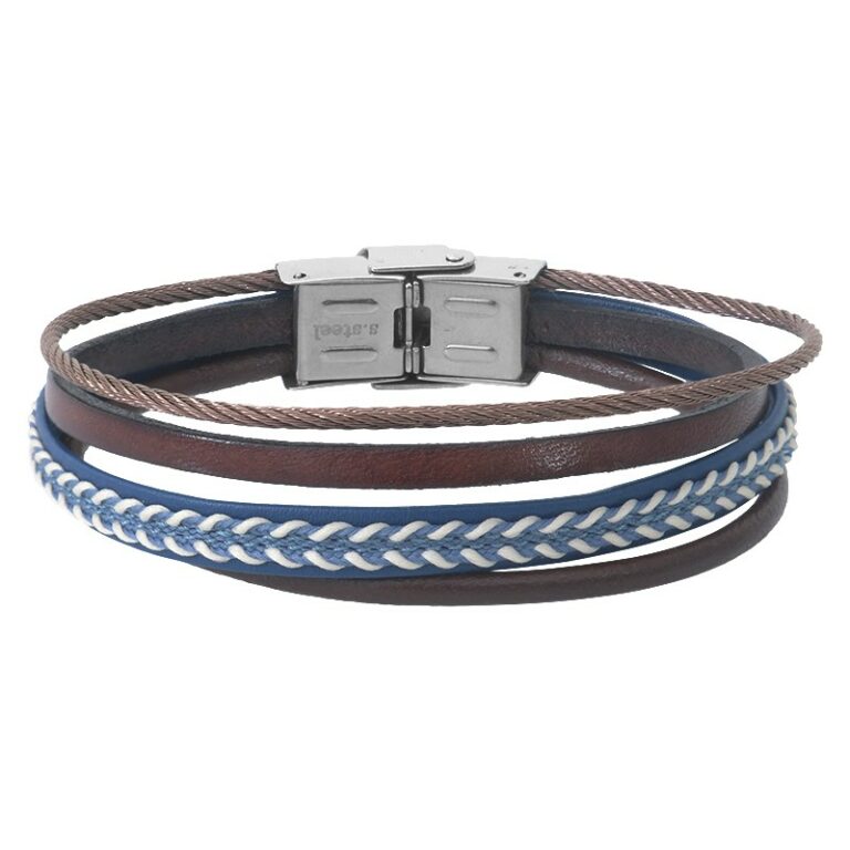 Bracelet Homme Elden Cuir Et Acier Marron Et Bleu BA21-19-N-BM-BG-20