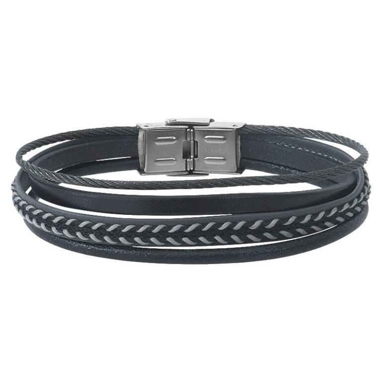 Bracelet Homme Elden Cuir Et Acier Noir Et Gris BA21-19-N-GS-20