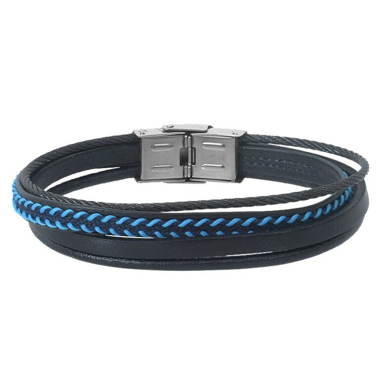 Bracelet Homme Elden Cuir Et Acier Noir Et Turquoise BA21-19-BM-TQ-20