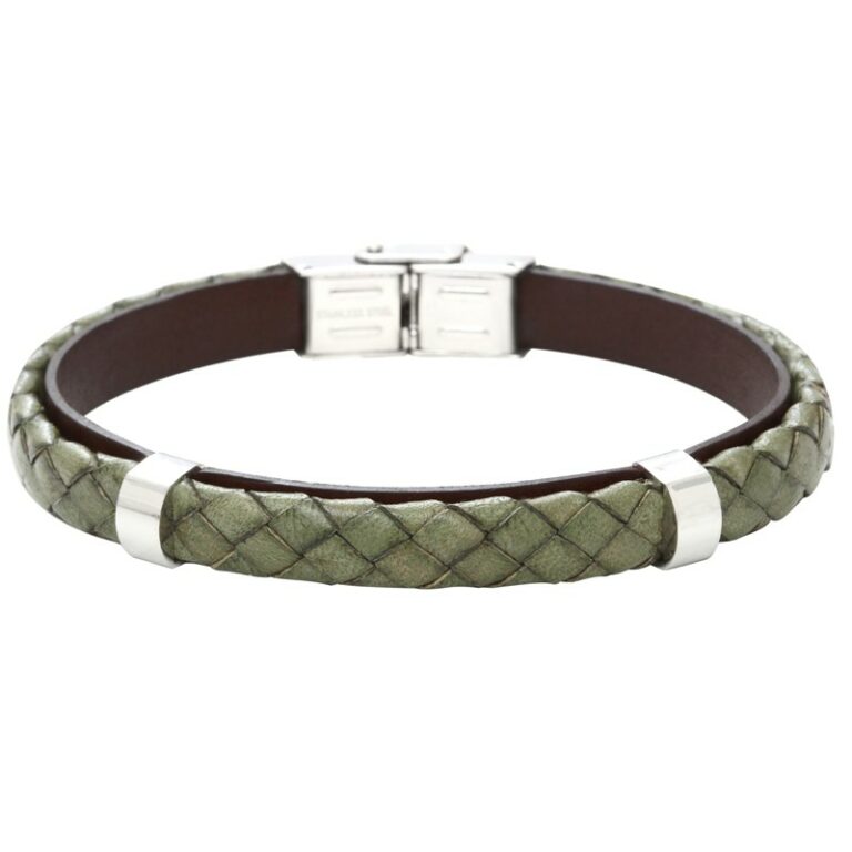 Bracelet Homme Elden Cuir Et Acier Kaki BA7976