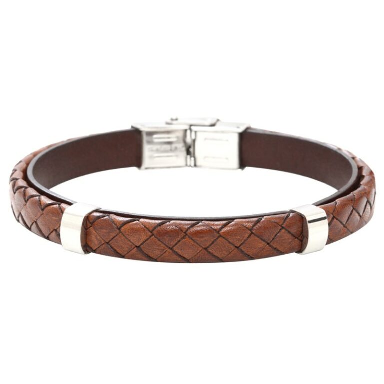 Bracelet Homme Elden Cuir Et Acier Marron BA7977