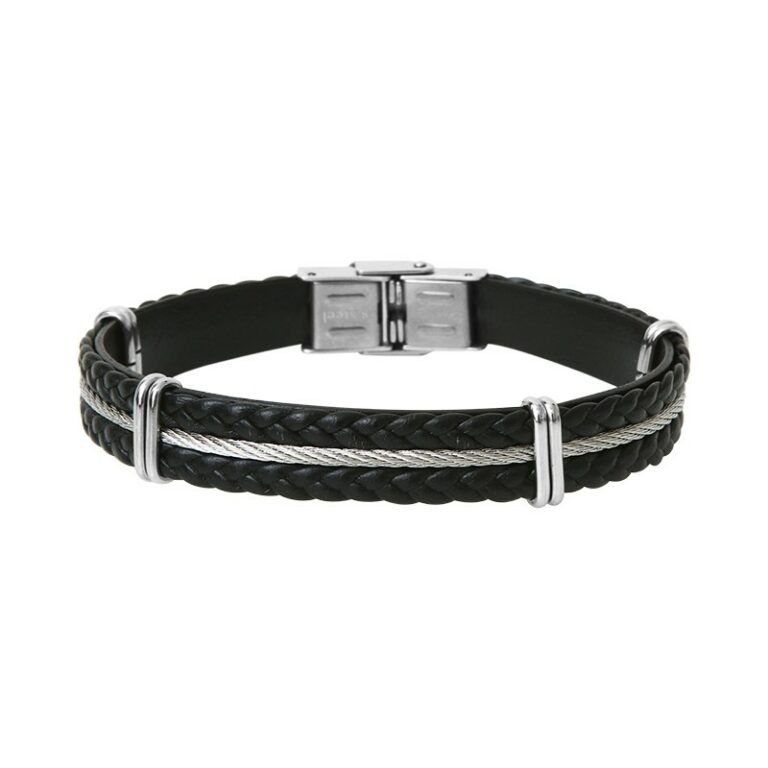 Bracelet Homme Elden Cuir Et Acier Noir BA11-17-N-AC-20