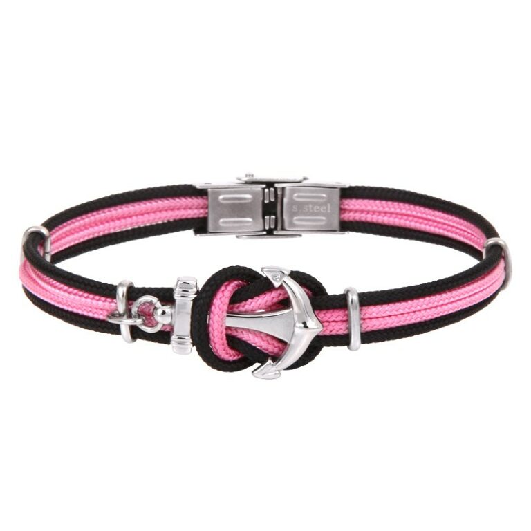 Bracelet Homme Elden Cordon Marin Et Acier Rose Et Bleu Marine Ancre BA03-16-BM-RS