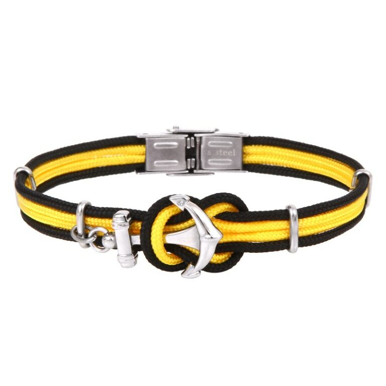 Bracelet Homme Elden Cordon Marin Et Acier Jaune Noir Ancre BA03-16-N-JAUNE