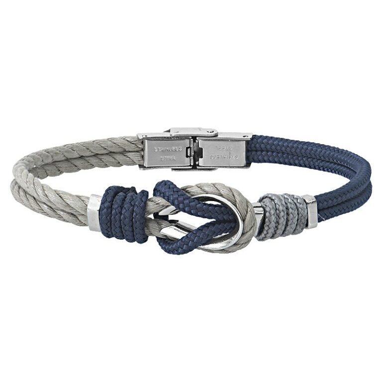 Bracelet Homme Elden Cordon Et Acier Marine Et Taupe Noeud Marin BA30-19-BM-TP-20