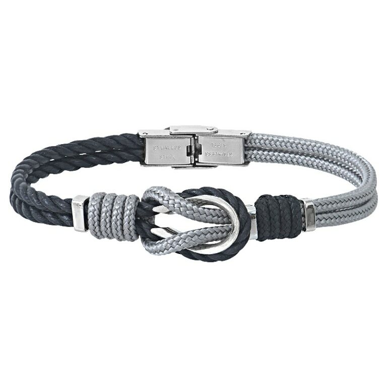 Bracelet Homme Elden Cordon Et Acier Gris Et Noir Noeud Marin BA30-19-GS-N-20