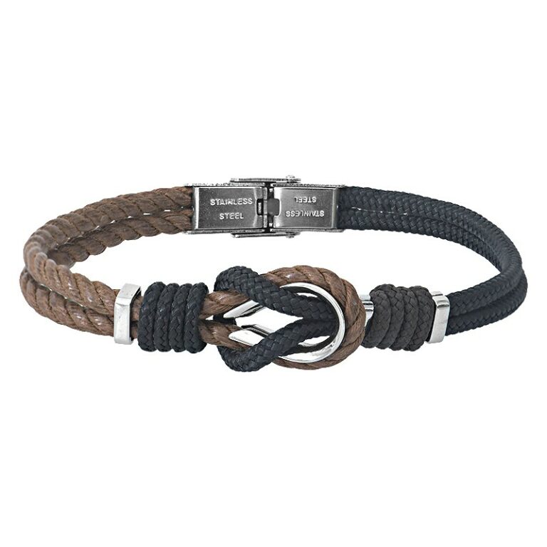 Bracelet Homme Elden Cordon Et Acier Maron Et Noir Noeud Marin BA30-19-N-MS-20
