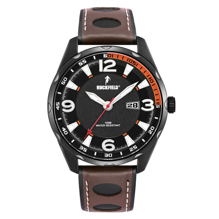 Montre Ruckfield Homme Acier Noir Cuir Marron 685118