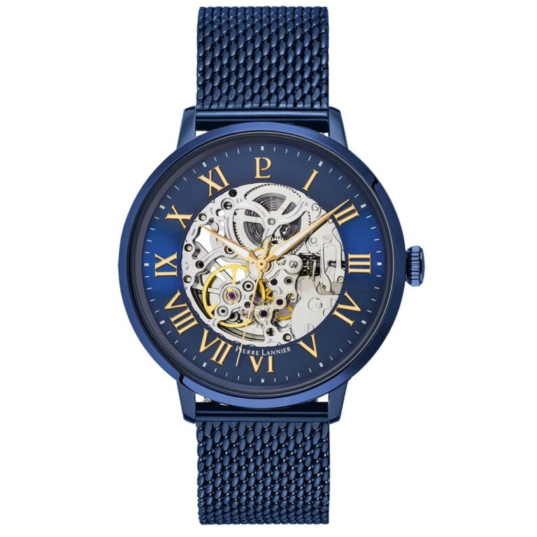 Montre Pierre Lannie Homme Automatique Squelette Acier Bleu 318B468