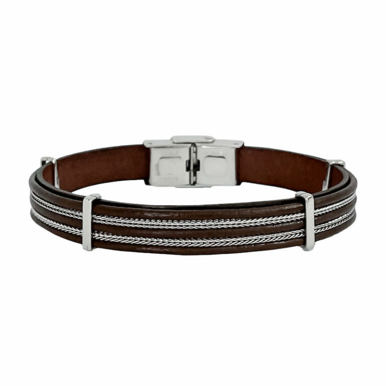 Bracelet Homme Elden Acier et Cuir Marron BA08/21-MS