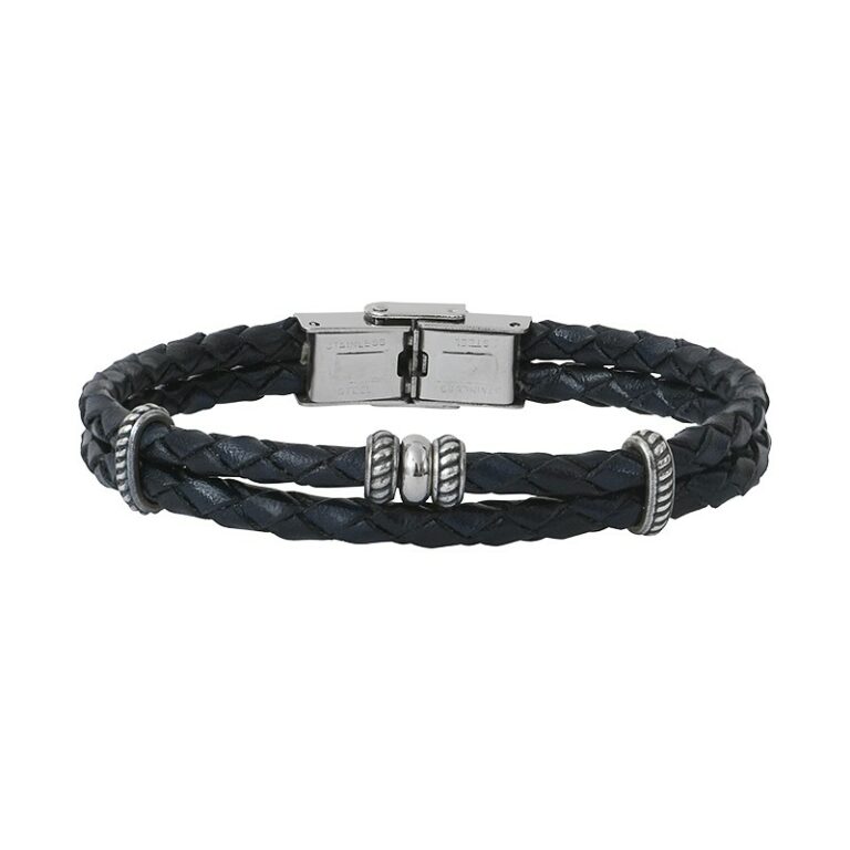 Bracelet Homme Elden Acier Cuir Noir BA12/20-N