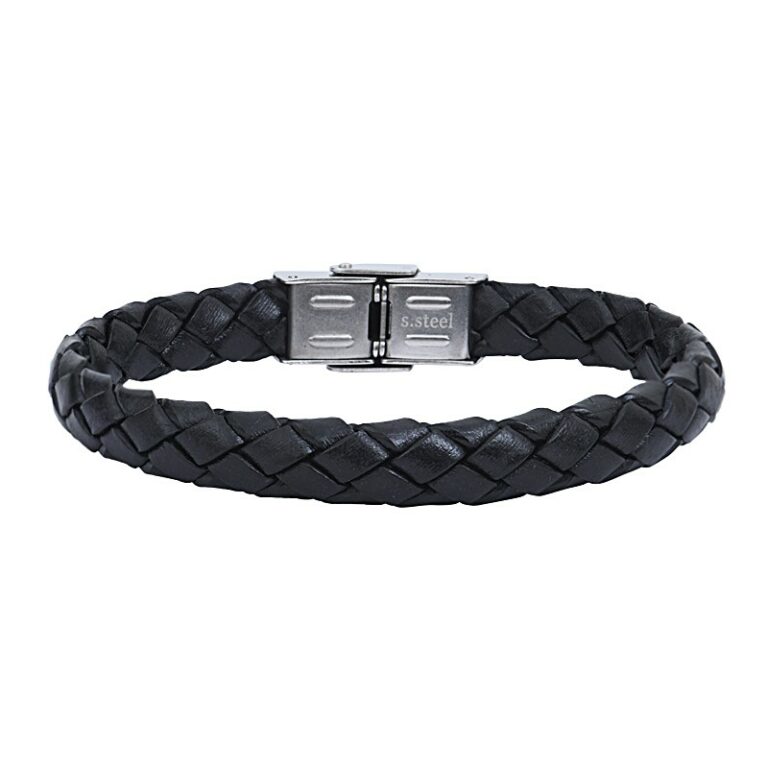 Bracelet Homme Elden Acier Cuir Noir BA27/18-N