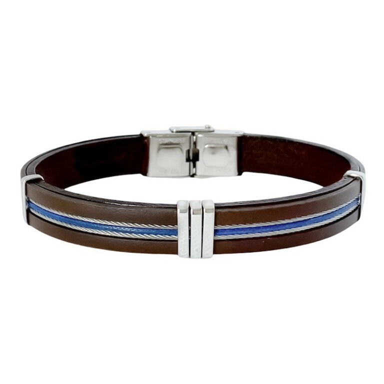 Bracelet Homme Elden Acier et Cuir Bleu et Marron BA23/21-N/BM