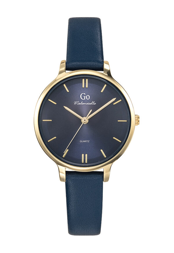 Montre Go Femme Acier Doré Cuir Bleu Ronde 699951