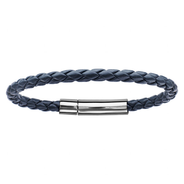 Bracelet Thabora Homme Acier Cuir Bleu Tressé 128849