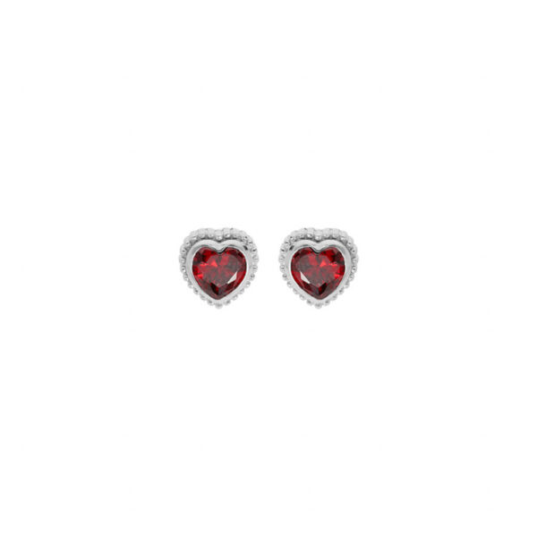 Boucles d'Oreilles Argent Coeur Grenat 010184
