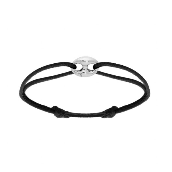 Bracelet Argent Rhodié Motif Grain De Café Cordon Coulissant Noir 023163