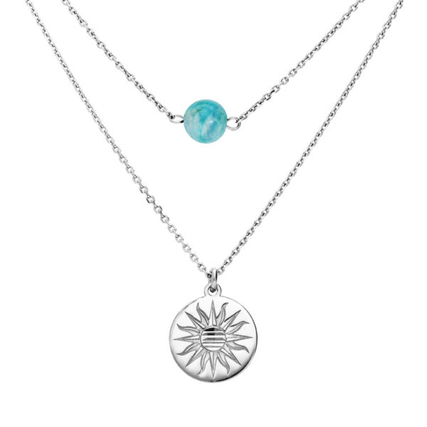 Collier Argent Double Chaine Et Hémimorphite Véritable 033097