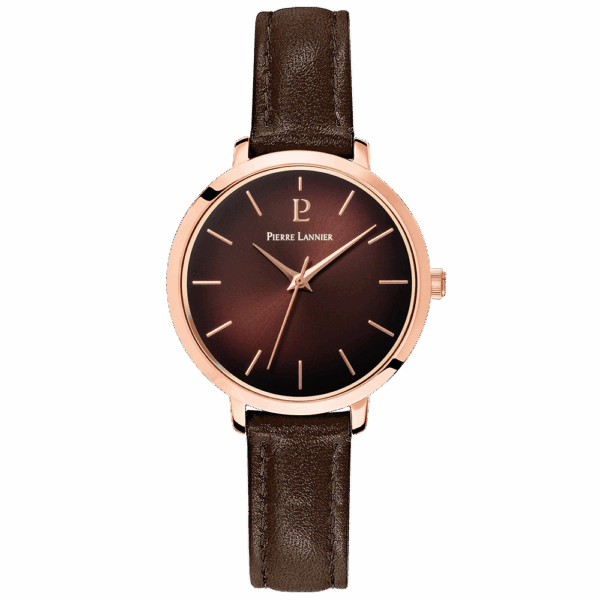 Montre Pierre Lannier Femme Chouquette Acier Rosé Cuir Chocolat 038J984