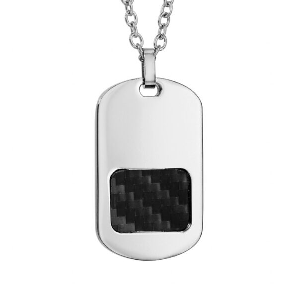 COLLIER ACIER PENDENTIF RECTANGULAIRE MOTIF CARBONE 50+5CM 138843