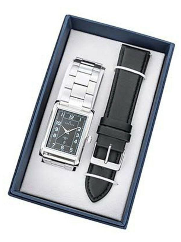 Coffret Montre Certus Rectangulaire Acier Et Cuir 616006